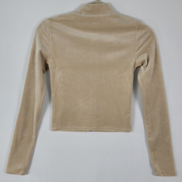 Forever 21 Tan Mockneck Full Zip Up Fleece Long Sleeve Crop Cardigan Size L NWT - Picture 4 of 6
